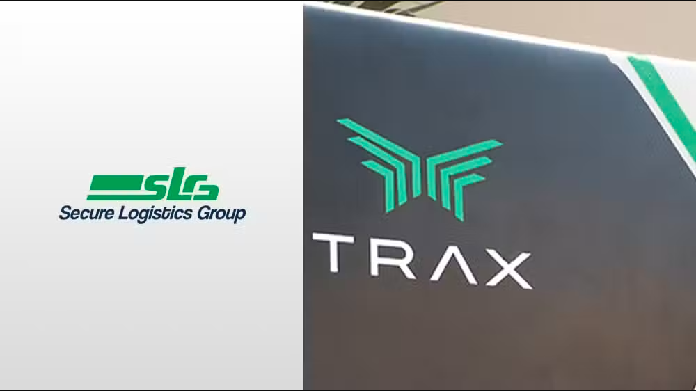 Logos of Secure Logistics Group (SLG) and Trax side by side.