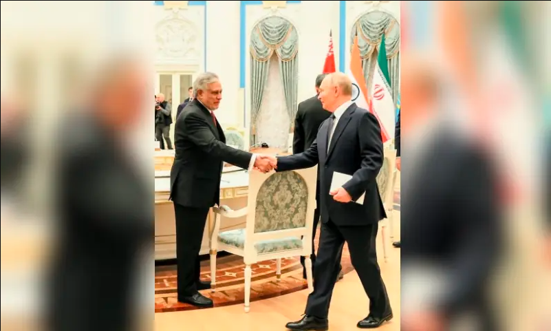 FM Dar engages with Russian President Putin and Chinese Premier Li Qiang during the SCO summit in Moscow.